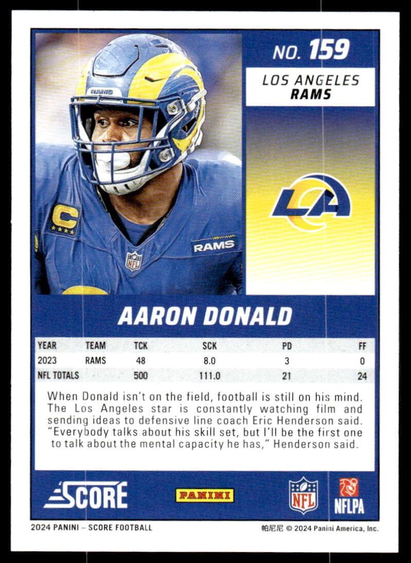 Amazon.com: 2024 Score Football #159 Aaron Donald Los Angeles Rams
